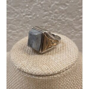 Antique Large Uncas Sterling Silver 10k GF Men's Agate Statement Ring Size 10